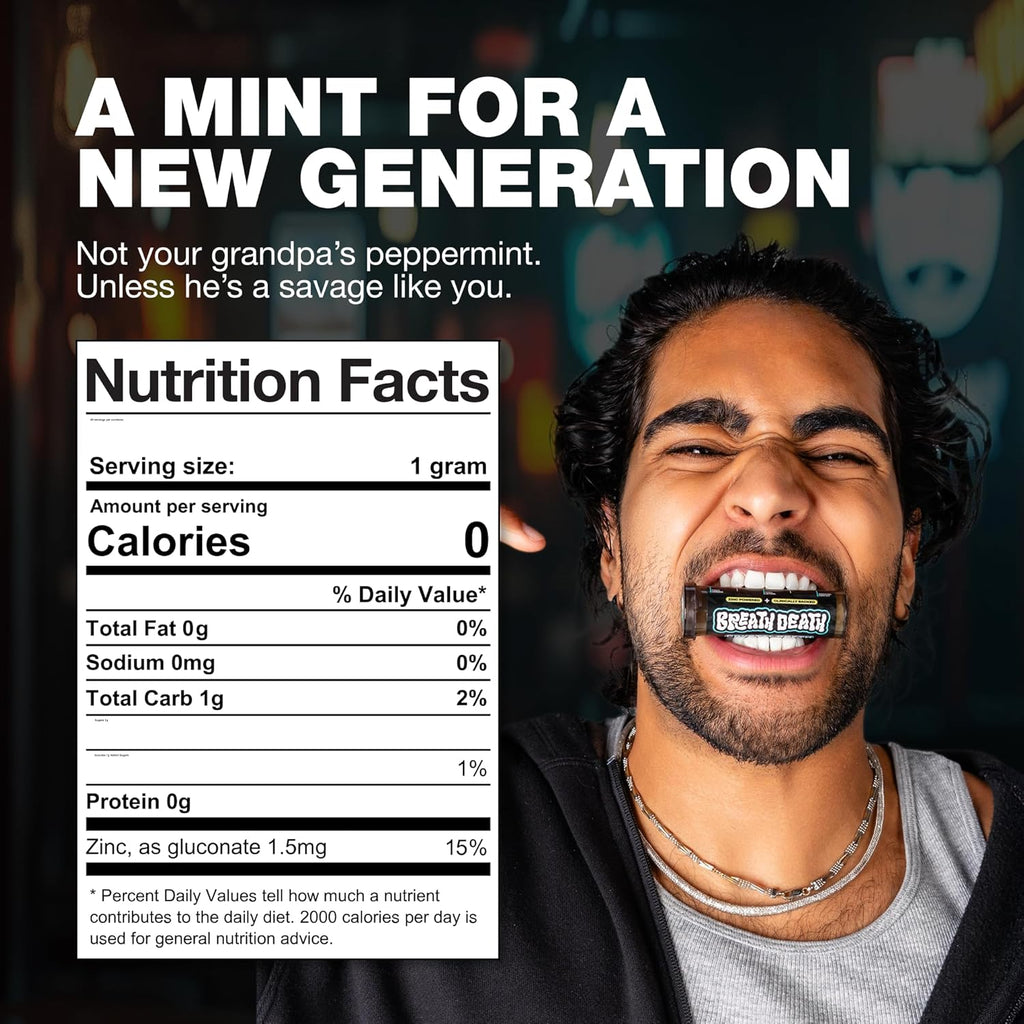 Crystal Breth Breath Mints, Peppermint Mint Crystals, Gluten Free, Vegan & Zero Calorie Mints, Zinc-Infused & Fast Acting Formula, Single Pack - 4 Tubes, 12 Servings per Tube, 1.6 Oz.