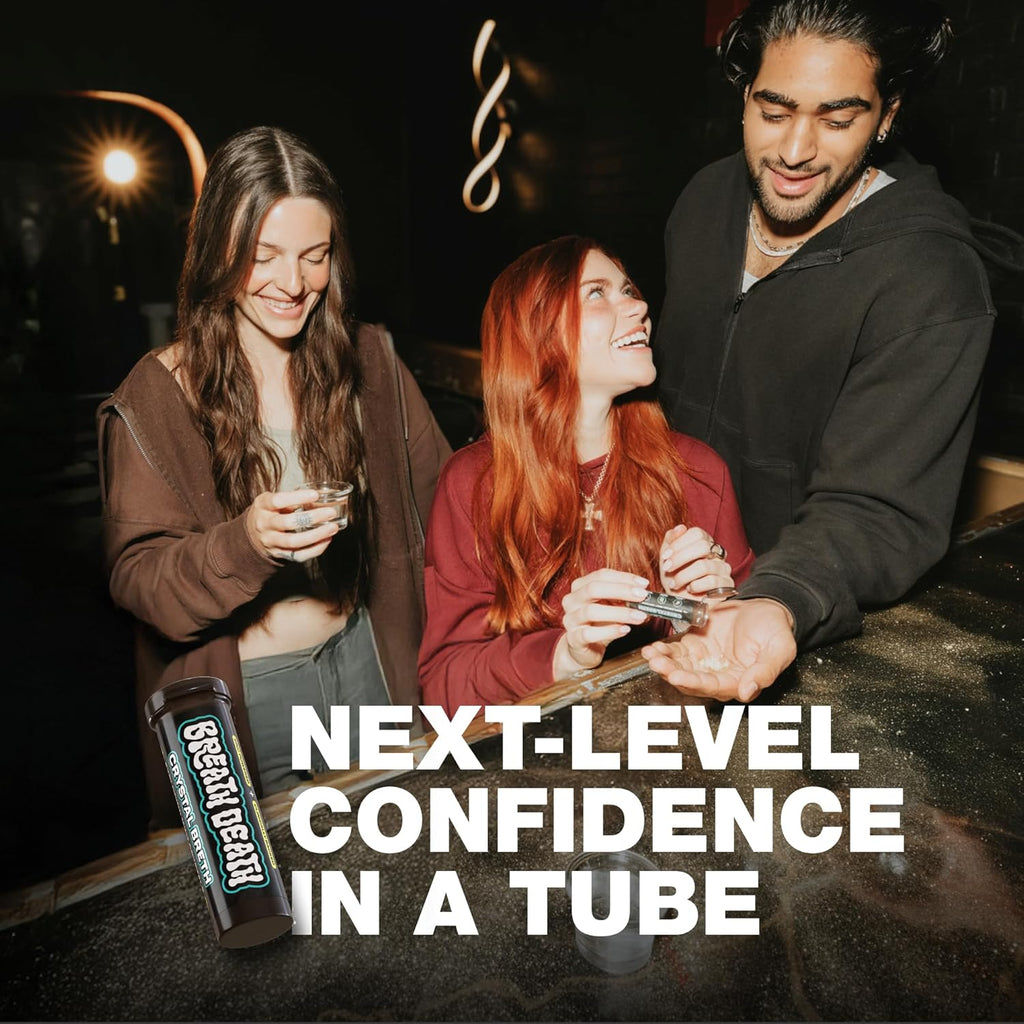 Crystal Breth Breath Mints, Peppermint Mint Crystals, Gluten Free, Vegan & Zero Calorie Mints, Zinc-Infused & Fast Acting Formula, Single Pack - 4 Tubes, 12 Servings per Tube, 1.6 Oz.